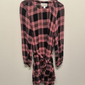 Cloth & Stone Pink and Black Checkered Long Sleeve Dress